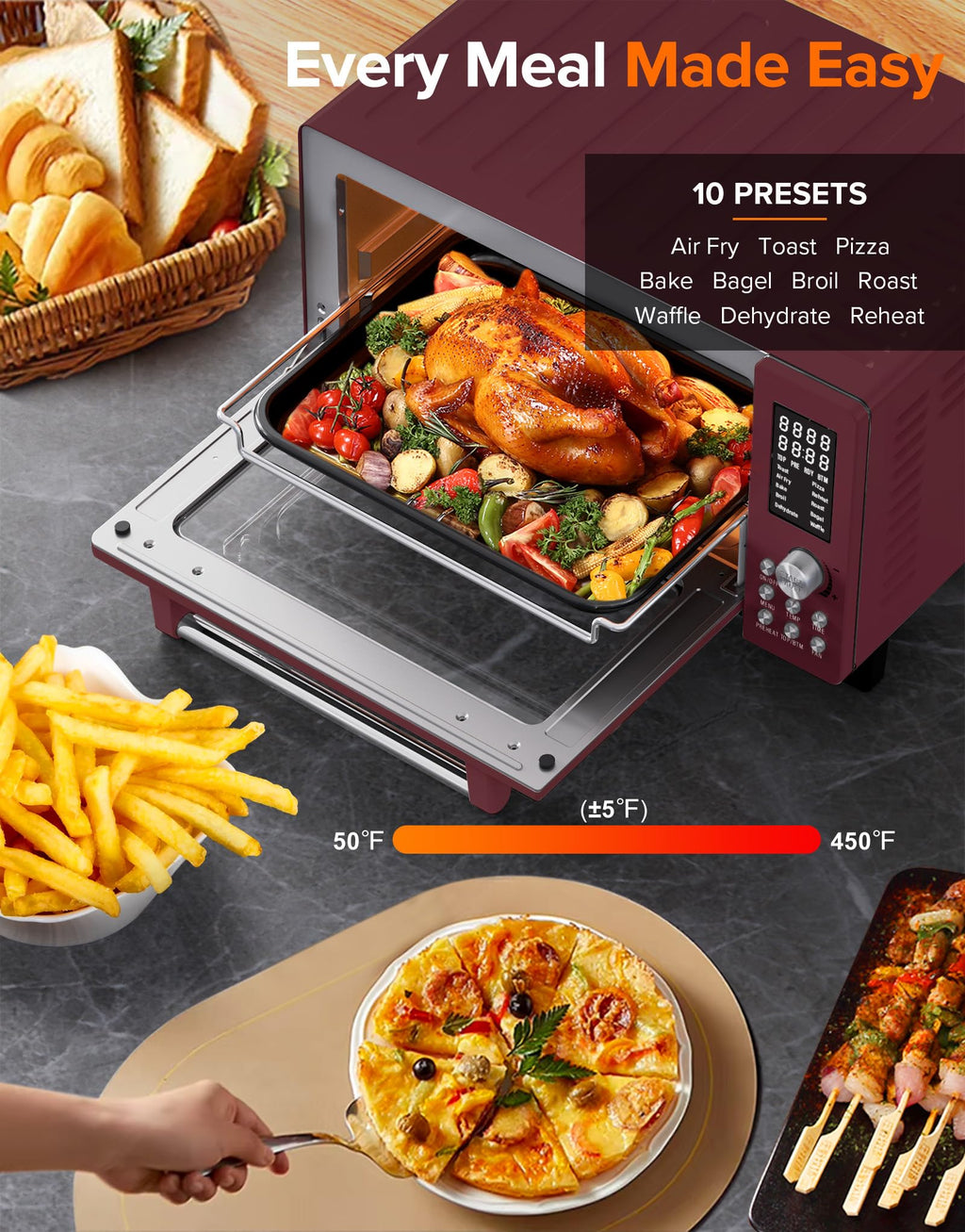 Nuwave Bravo Pro Smart Air Fryer Toaster Oven Combo, 10-in-1 Functions with Quicker & Even Crisp Technology, 1800W, 50-450°F, PFAS-Free, 21QT, Cinnamon