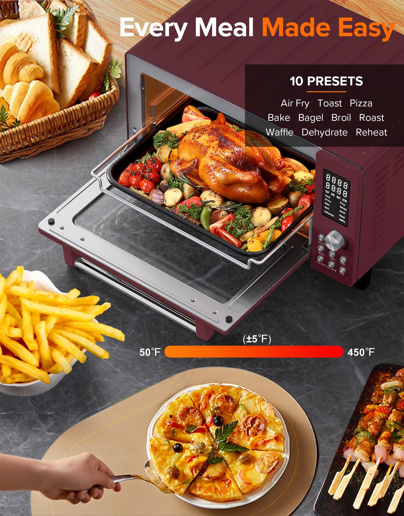 Nuwave Bravo Pro Smart Air Fryer Toaster Oven Combo, 10-in-1 Functions with Quicker & Even Crisp Technology, 1800W, 50-450°F, PFAS-Free, 21QT, Cinnamon