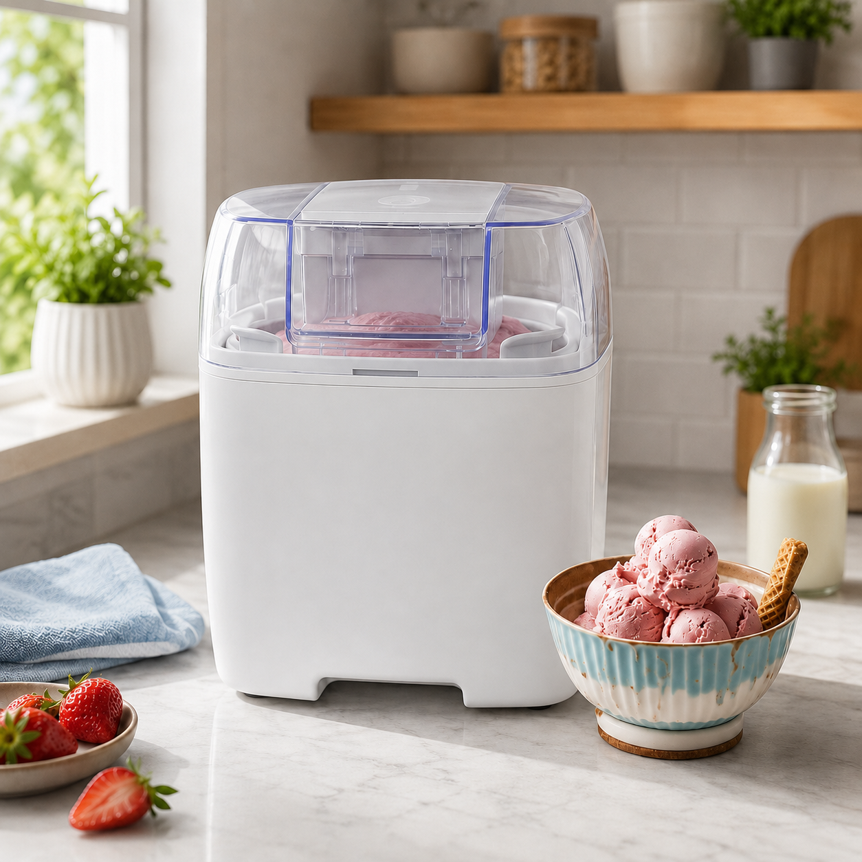Homemade Treats | Ice Cream Maker Machine with 1.5L Freezing Bowl | Effortless Desserts for Family Fun